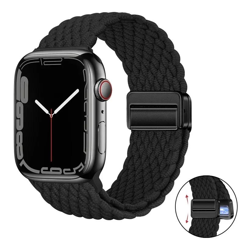 Magnetic Braided Loop Strap For Apple Watch Band 45mm 41mm 44mm 42mm 46mm Ultra 3 49mm Nylon Bracelet iWatch 11 10 9 8 7 6 5 SE