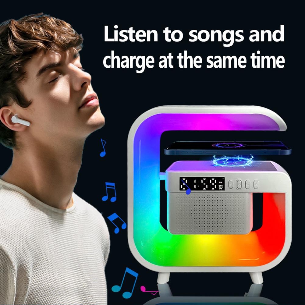 Alarm Clock with Wireless Charging Station Atmosphere Bedside Light App Control Desk RGB Night Lamp USB Charging for Home Office