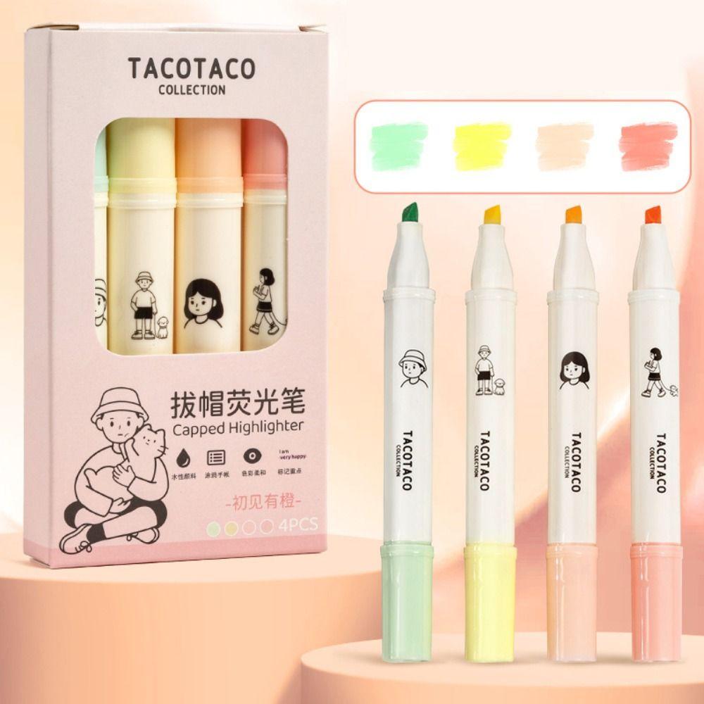 4pcs School Office Supplies Fluorescent Pen Hand Account Highlighter Marker  Learning Prize