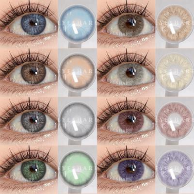 2 piezas de lentes de contacto de colores nuevos, lentes de contacto de moda anuales para ojos grises, lentes de contacto marrones naturales para ojos, pupilas verdes, lentes de contacto para ojos maquillados