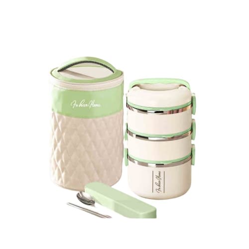 JICOMUS Portable Multi-Layer Insulated Rice Bucket, 2- or 3-Layer Lunch Box with Lunch Bag, Chopsticks, and Spoon, 304 Stainless Steel Rice Tool, Vacu