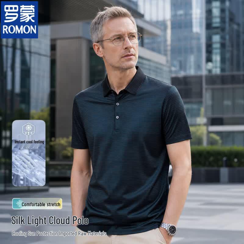 Luomeng Men s Silk Blend Breathable Polo Shirt 4XL
