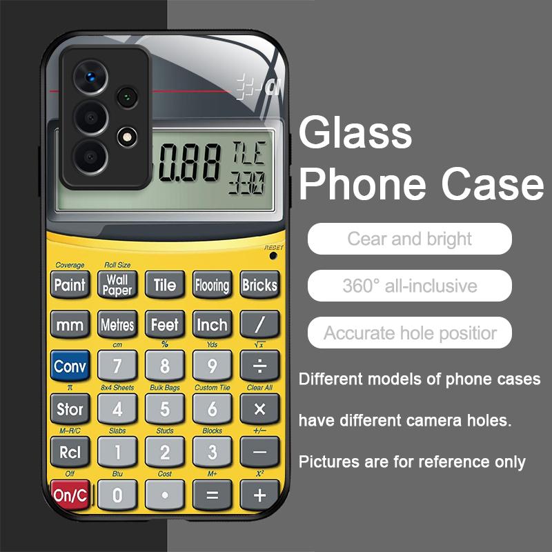Funny Digital Calculator Pattern Tempered Glass Phone Case for Samsung Galaxy S25 Ultra S24 S23 Plus S22+ S21 S20 FE Hard Cover