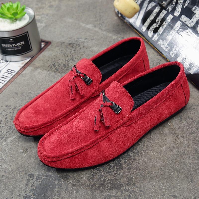 

Spring and summer Doudou shoes men s suede soft sole breathable casual lazy shoes flat solid color trendy men s shoes 39 красный