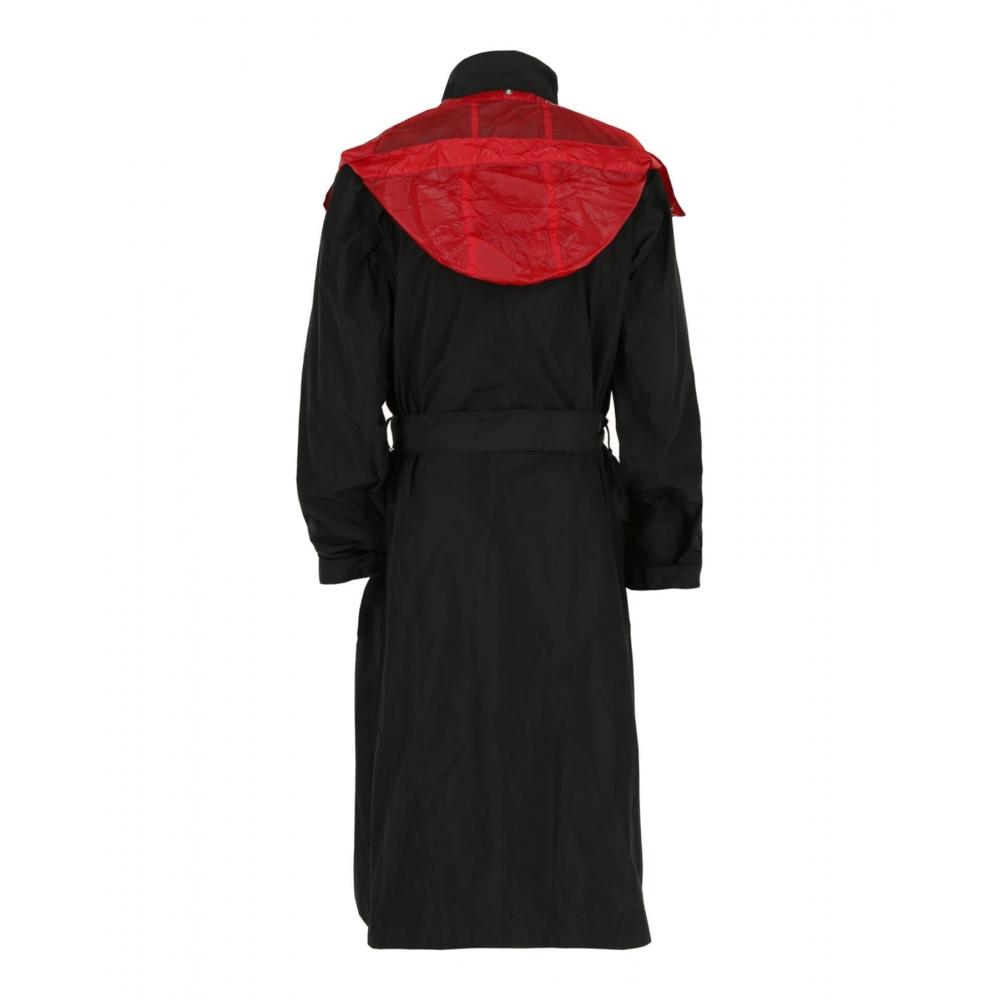 Salvatore Ferragamo Asymmetrical Zip Detail Belted Trench Coat Black Red