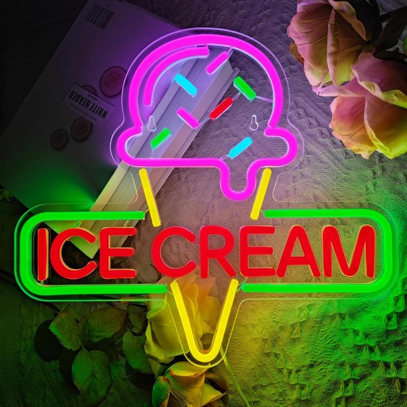 

Ice Cream Open Neon Sign for Wall Décor Dimmable Business Store Drink Shop LED Neon Light USB Powered Neon Art Signs Decor