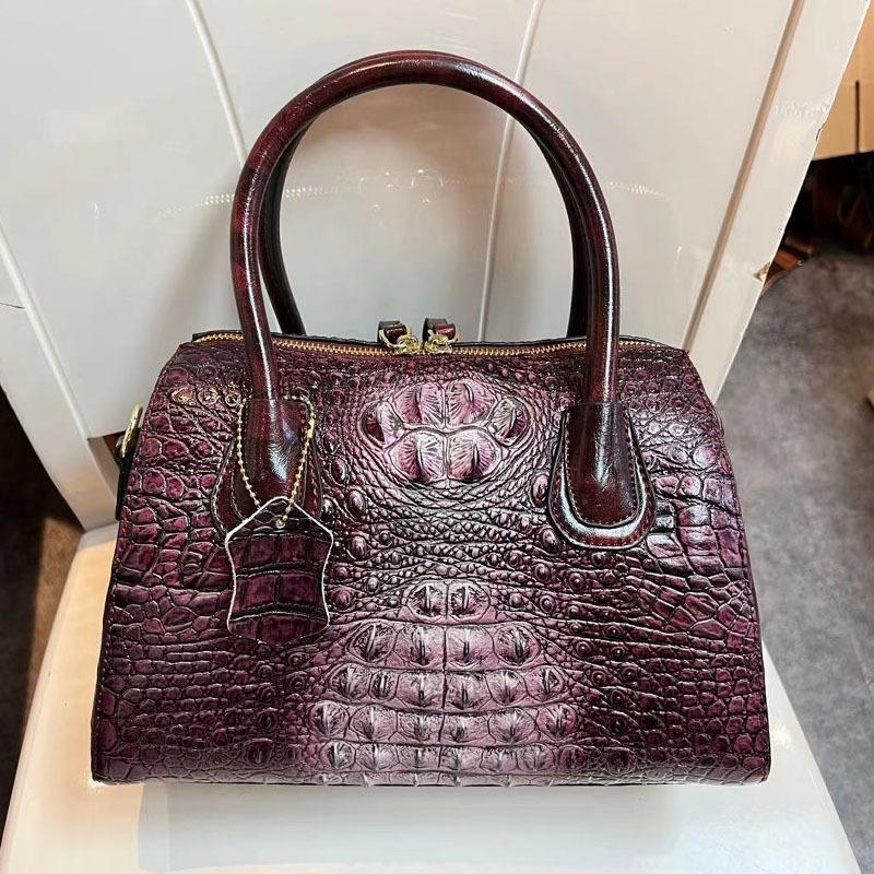 Bag Women'S Retro First Layer Cowhide Bag Crocodile Pattern Embossed Handheld Shoulder Bag Women'S Bag