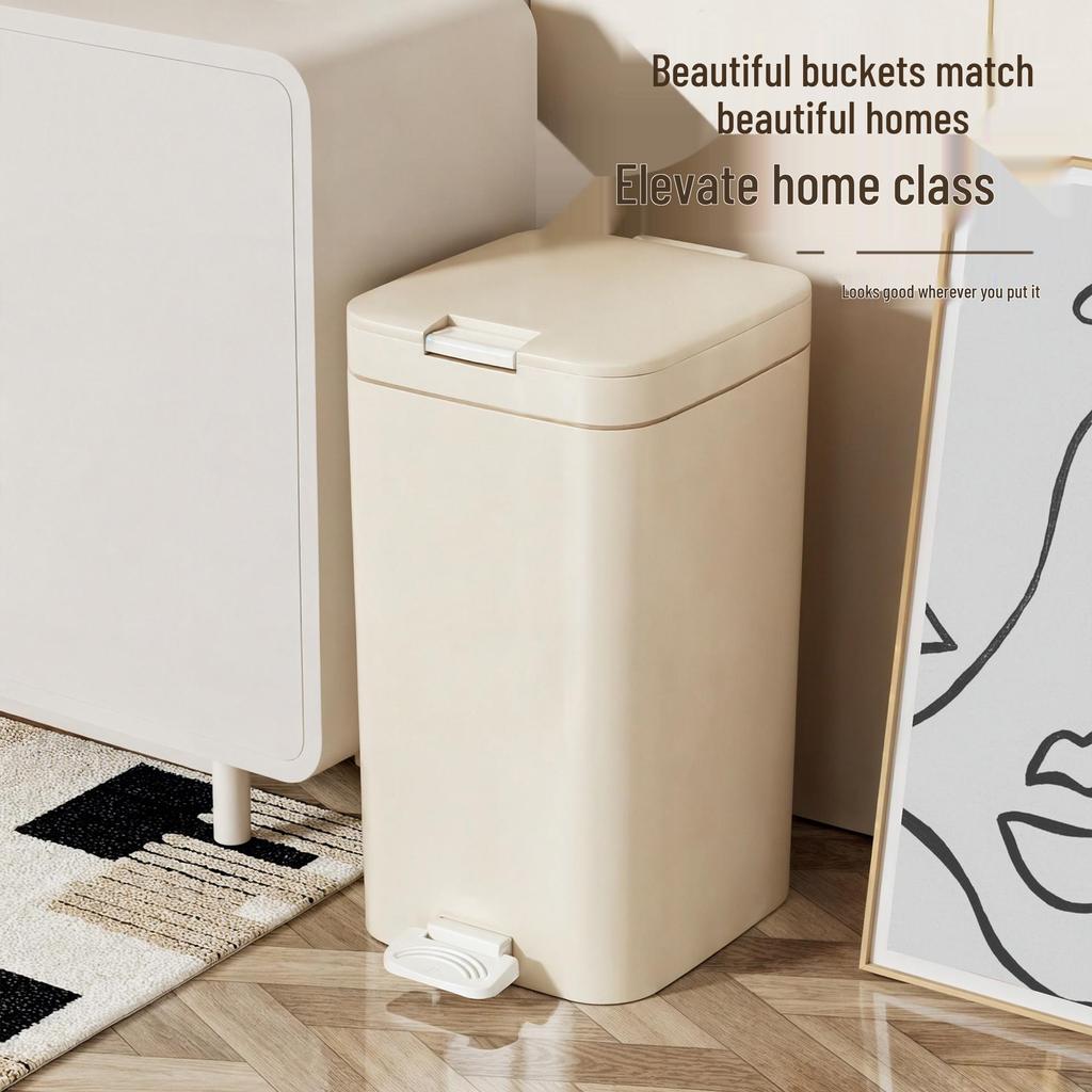 High-End Large Capacity Plastic Foot Pedal Trash Can for Bathroom and Living Room