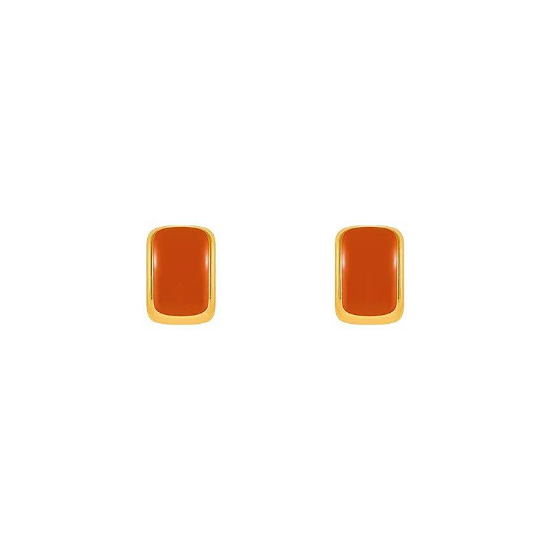 Burgundy Square Ear Clips Without Ear Piercings, Autumn and Winter Light Luxury High-end Temperament Earrings,fashionable Commuting,exquisite Earrings