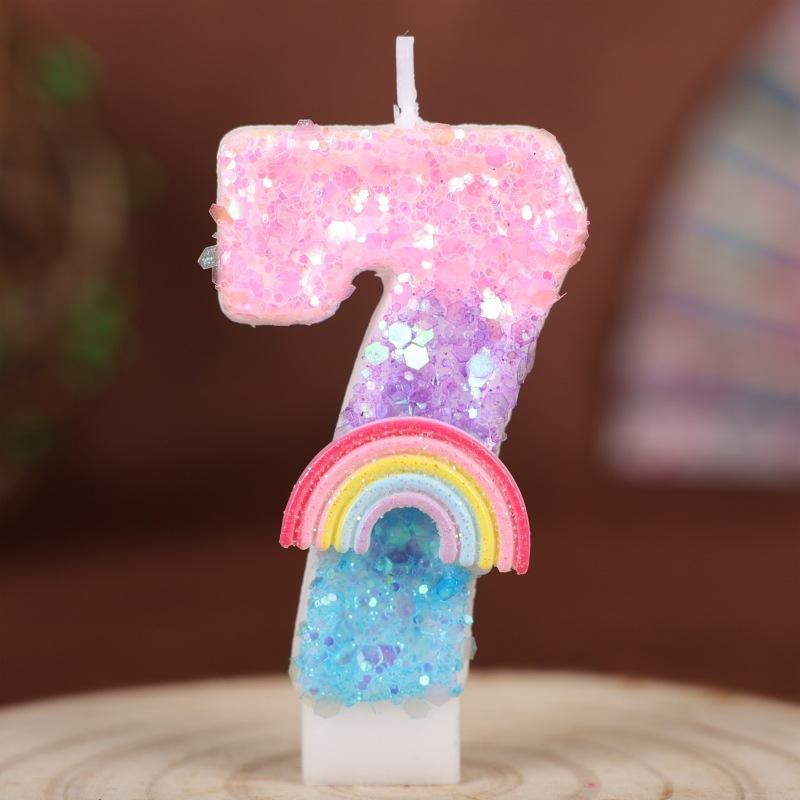 Rainbow Numbers Birthday Candles Cake Party Decoration Birthday Handmade Candles 0-9