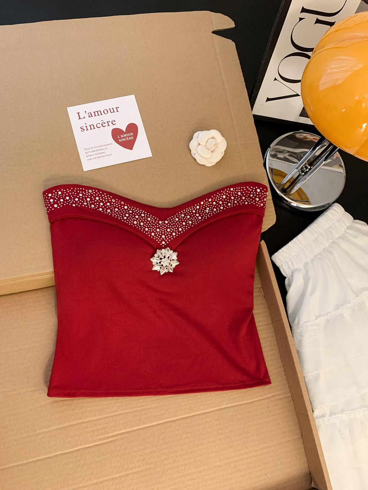 Women s French-Style Rhinestone Bandeau Vest with Padded Bust and Elegant Back - Versatile High-End Innerwear. One Size