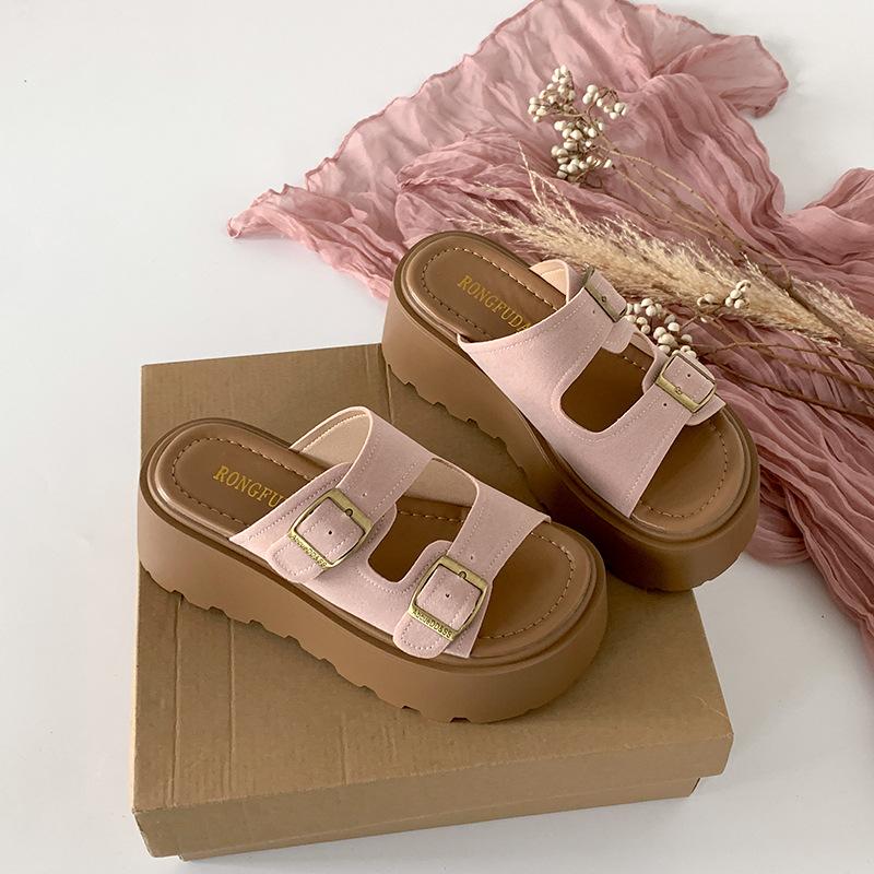 

Ретро шлепанцы на толстой подошве с одним ремешком, женские летние, новые универсальные, увеличивающие рост, крутые шлепанцы 40-41 розовый