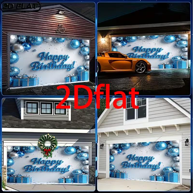 2D Blue Silver Balloon Birthday Backdrop, Boys Party Decor Banner