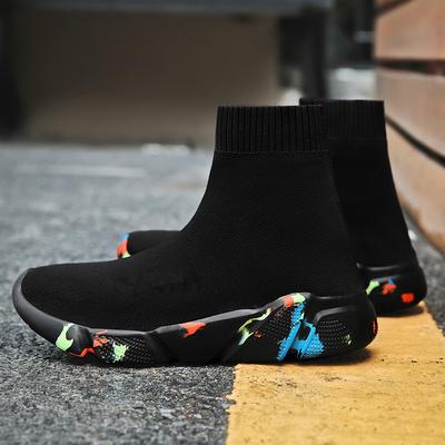 Alta superior das mulheres dos homens tênis de malha vamp respirável pai sapatos tornozelo meias botas mulher preto sapato feminino