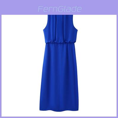 Robe Plissée en Polyester Sans Manches à Col Rond Pour Femmes Élégantes Printemps