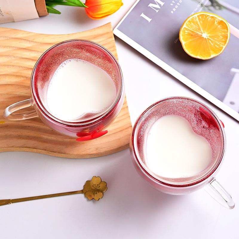 Tazza a Forma di Cuore in Vetro Borosilicato Alto, Bicchieri in Vetro Sagomati Tridimensionali Semplici per Succhi e Latte, Tazza da Caffè per Ufficio, Bicchiere da Birra Estivo