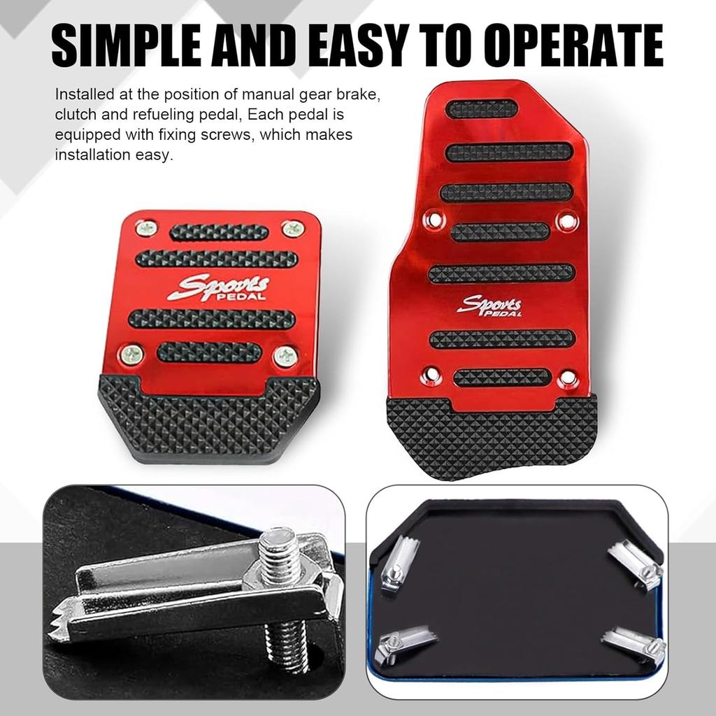 3 PCS Car Pedal Covers, Throttle Brake Clutches Non-Slip Rubber Strip Pedal Cover, Alloy Anti Rust Structure Sport Decorative Pedal Conversion
