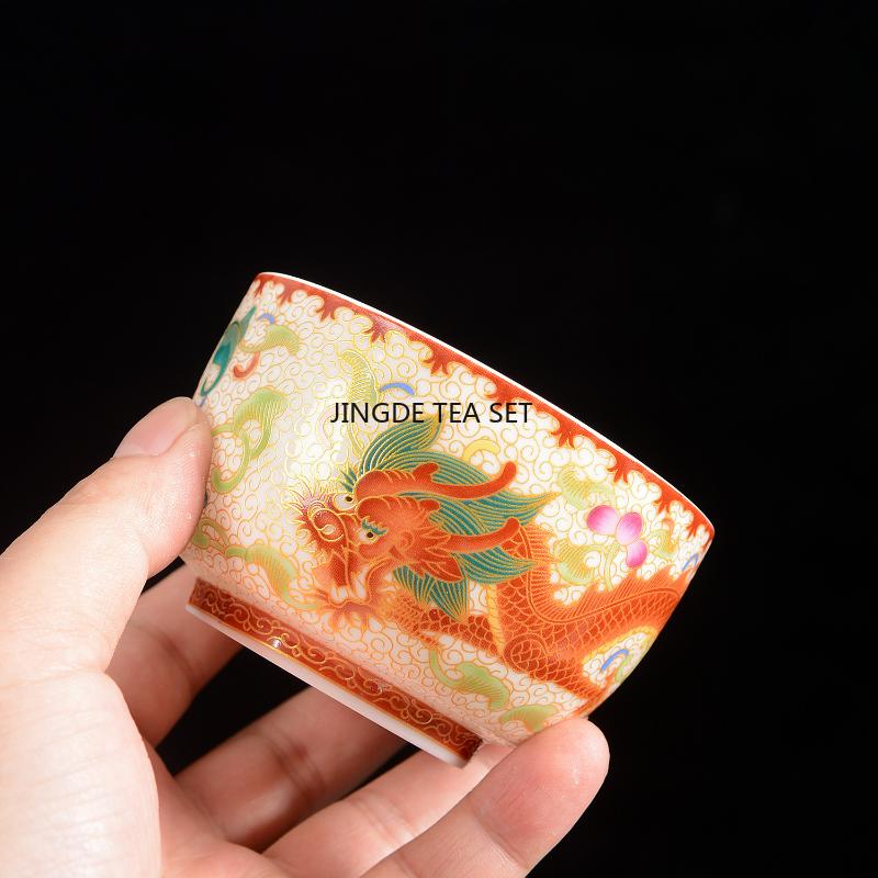 1pcs Ceramic Golden Dragon and Phoenix Master Cup Cloisonn É Large Tea Cup Kung Fu Tea Set  150ml
