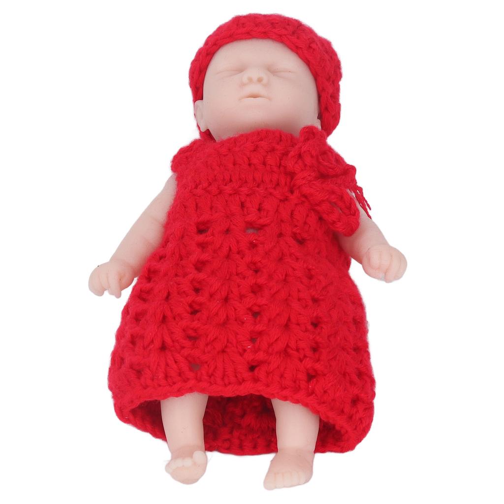 6in Simulation Doll with Red Sweater Solid Silicone Newborn Doll Toy for Over 3 Years Old