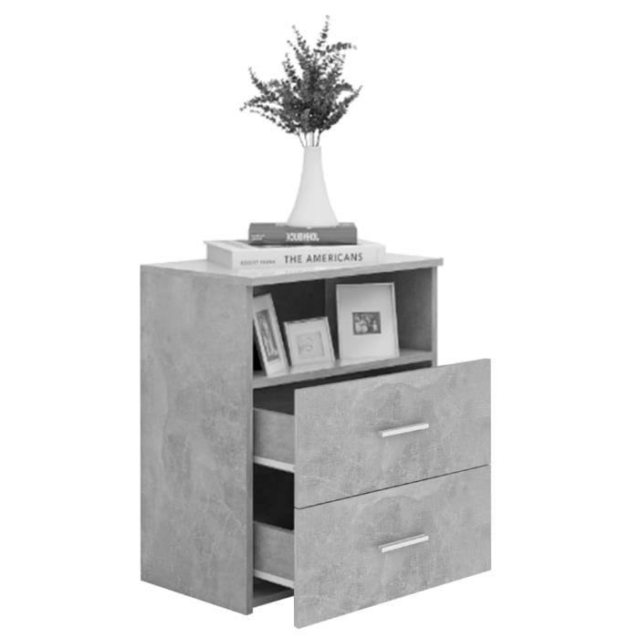 Bedside Table - vidaXL - Concrete Grey - 50x32x60 Cm - 2 Drawers - Contemporary Design