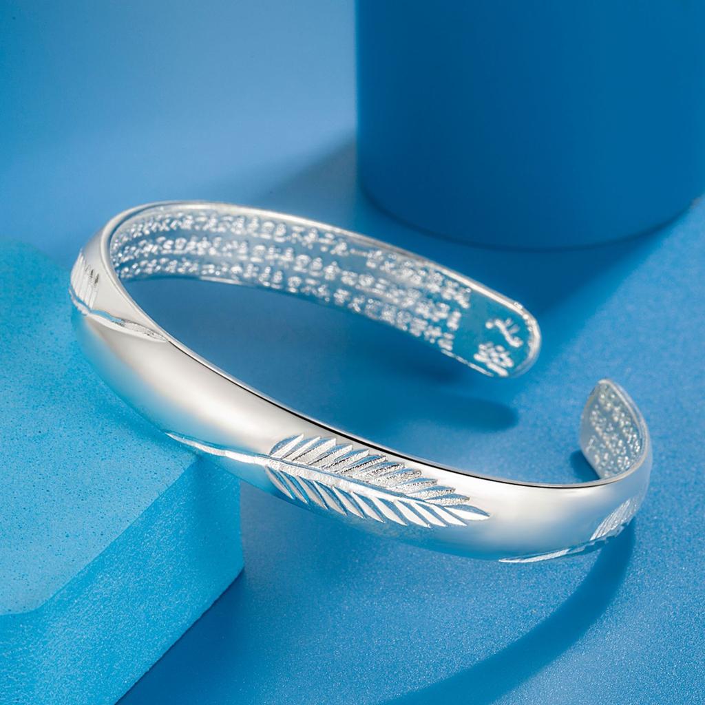 Fashionable Leaves Open Silver -Plated Bracelet