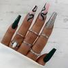 Long Ballet Style Dark Green Glitter Press-on Nails - Removable Fake Nail Tips