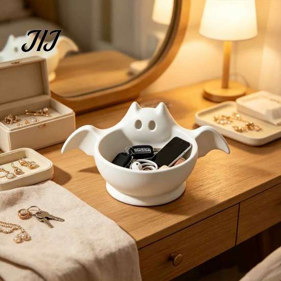 Unique Holiday Gift for Friends Halloween Candy Bowl, Bat Shape Ceramic Serving Dish, Cute Themed Store Window Display Tabletop Decoration Party