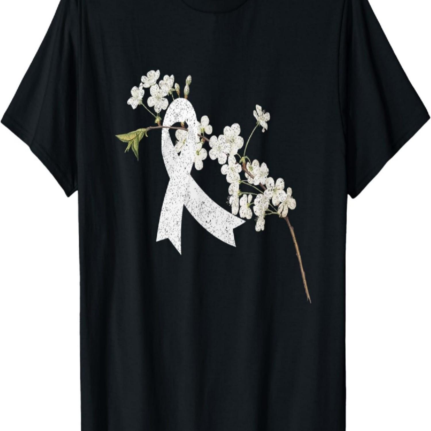 White Ribbon Fighter Cherry Blossom Lung Cancer Awareness T-Shirt S