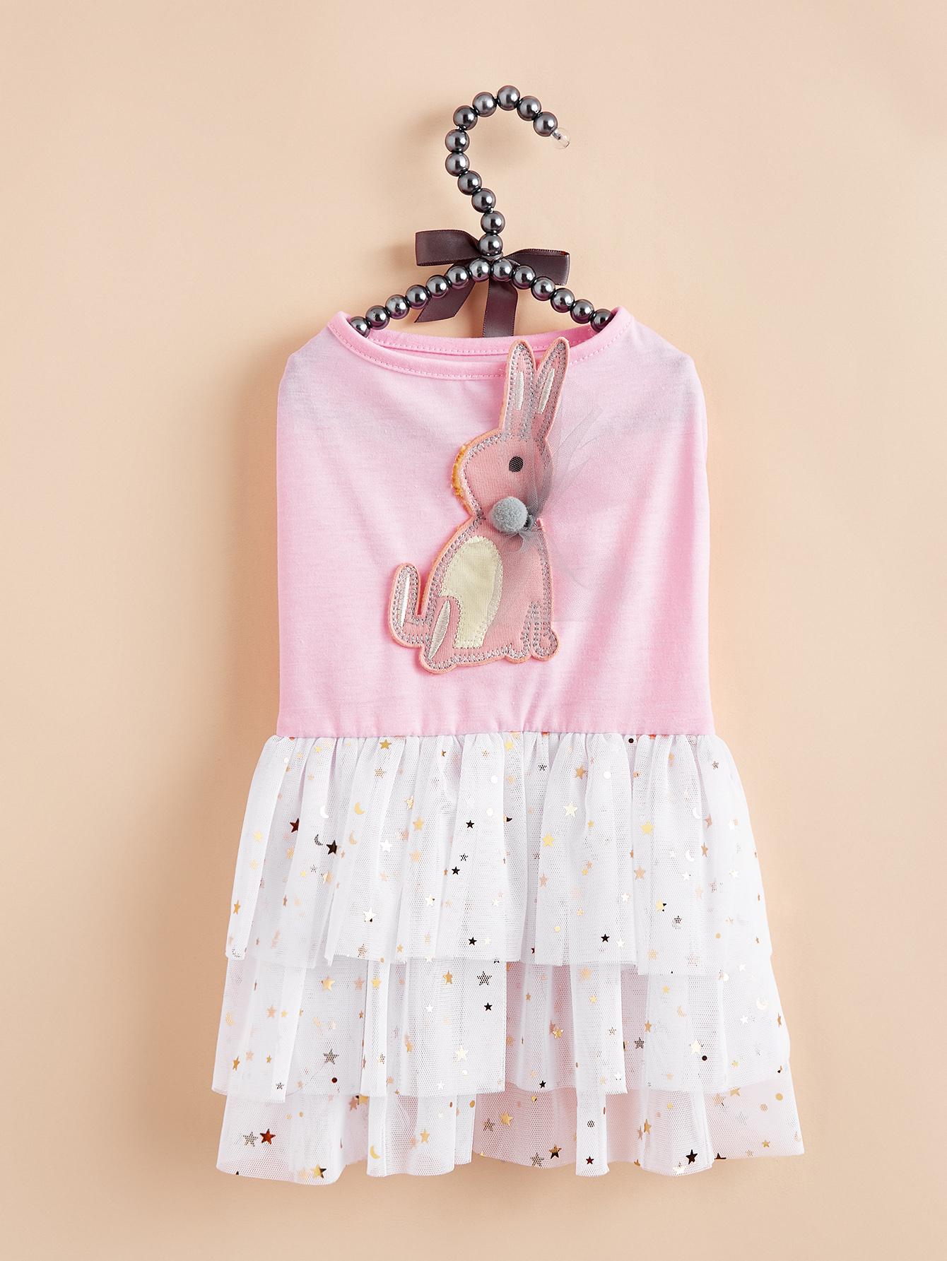 

Spring and Summer Lovely Bunny Dog Dress Puppy Clothes Rabbit Embroidery Easter Pets Costume XS（old） рожевий