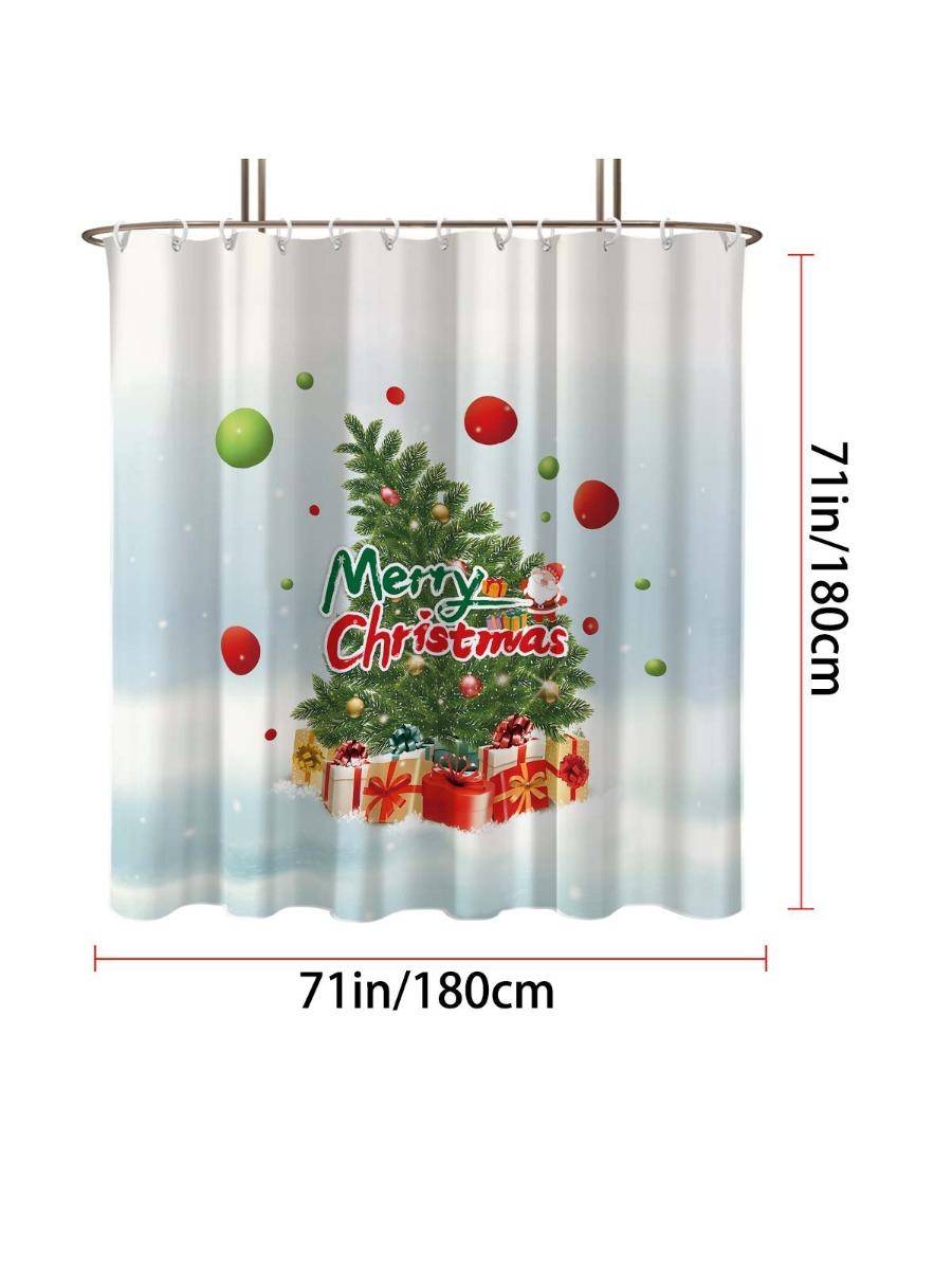 

1pc Christmas Tree Print Waterproof Shower Curtain Bathe Partition Hanging Curtain with 12 Hooks Multiple Sizes Machine Washable 90x180cm