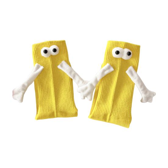 1 Pair Magnetic Hand Socks Solid Color Long Socks with 3D Character Arm Holding Hands Wearable Socks Daily Wear