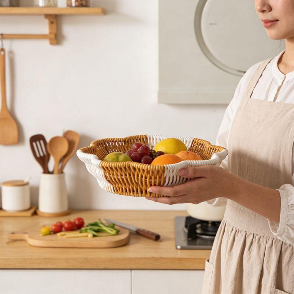 Woven Design Hotel Snack Basket Tray Elegant Fruit Bowl New Synthetic Rattan Wicker Basket Picnic