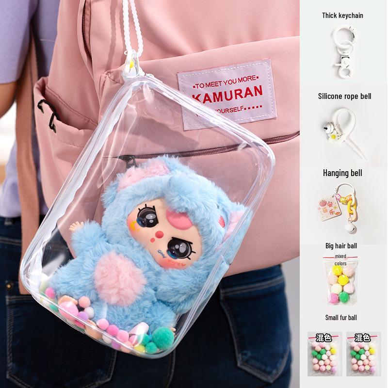 High Transparency 20cm Cotton Doll Display Bag, Dual-Use for Three-Year-Olds, Thickened PVC, Square Transparent Design