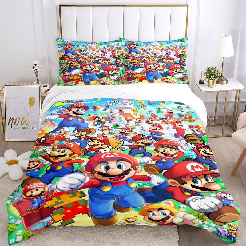 Mario Bros Adventure Time Print 3Pcs Bedding Setduvet Cover With 2 Bedropillowcase Home Birthday Gift