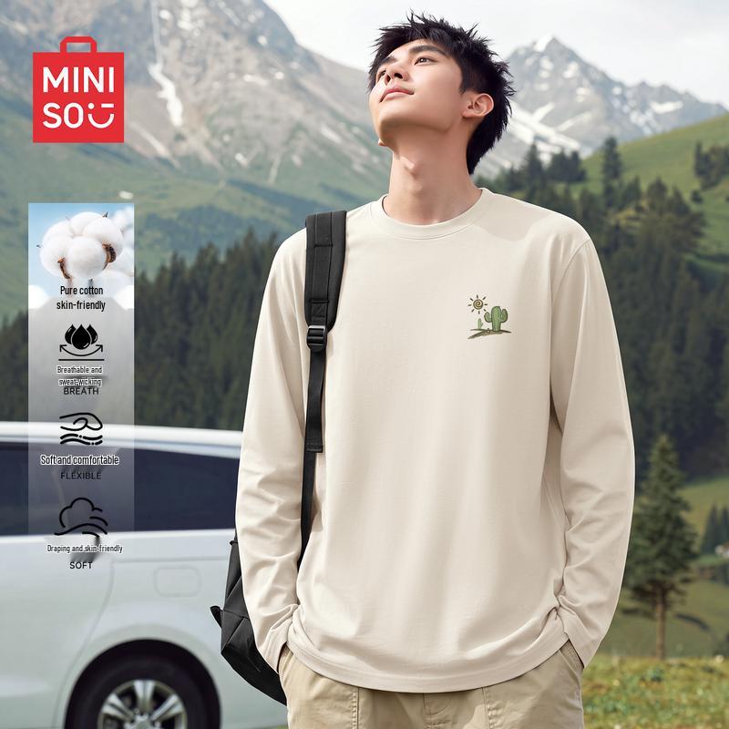 MINISO Men's Loose Fit Long Sleeve Round Neck T-Shirt
