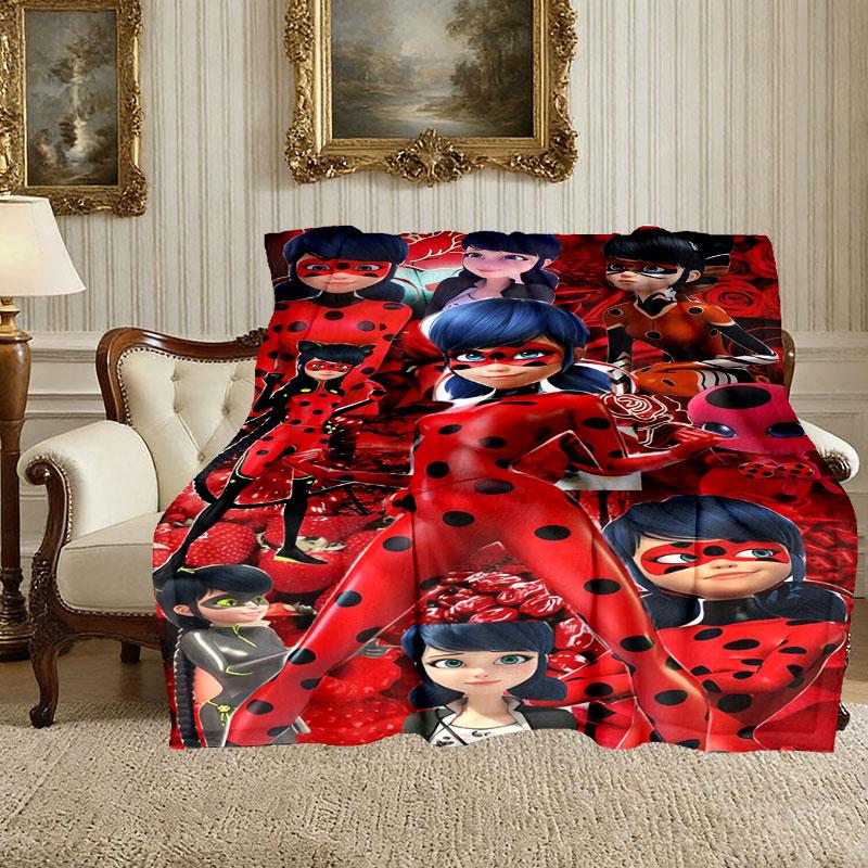 Ladybug Pattern Blanket, Cozy Blanket for All-Season Comfort On Sofas, Beds, Office, Car, Camping and Travel