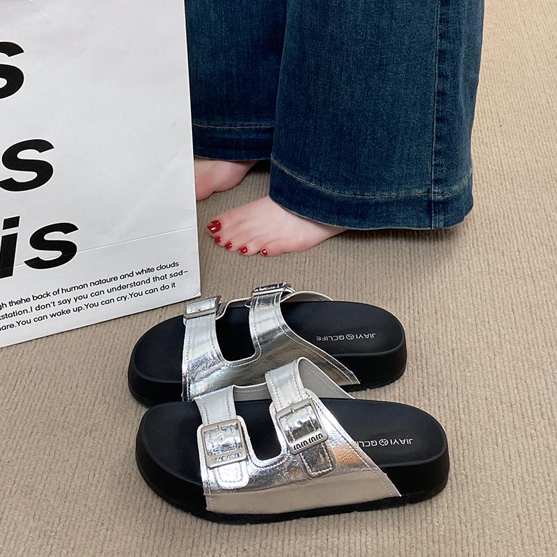 

CRLAYDK Sandals for Women Adjustable Double Buckle Slip On Suede Leather Arch Support Slides Ladies Footwear Flat Beach Slippers 40