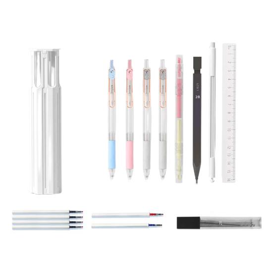 Pen Case Hexagonal Portable Pencils Gel Pens Box Easy Access Lid Card Slots Independent Pen Holder School Supplies