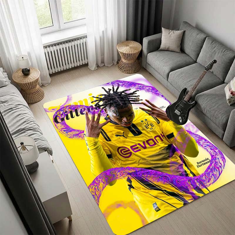 Borussia Dortmund BVB 09 Split Color Area Rug, Yellow Black Non Slip Floor Carpet for Living Room Bedroom Football Fan Home Decor