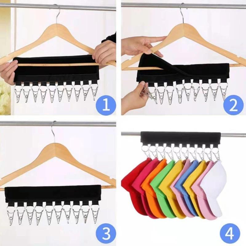 10 Clips Hüte Organizer Rack Hängendes Schirmmützen Schal Aufbewahrungsregal Kleiderbügel Multifunktionaler Schrank Garderoben Aufbewahrungshalter