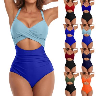 Women's Colorful Sexy Hollow Cross  Bikini Beach Swimsuit (With Chest Pad Without Steel Bra)