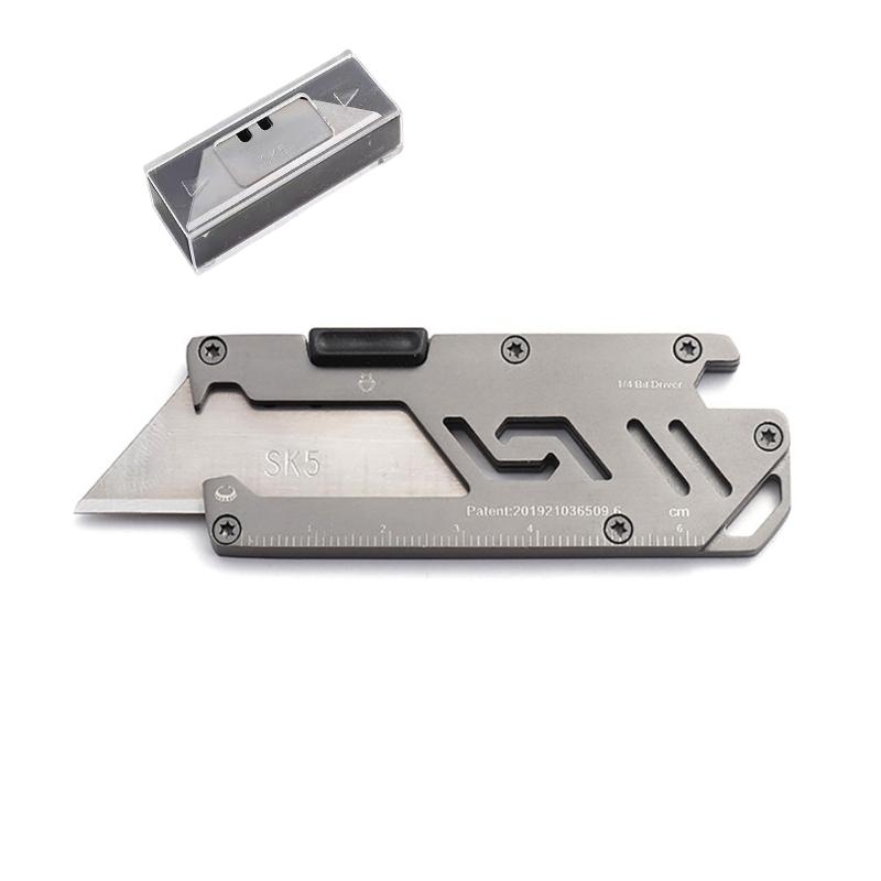 Stainless Steel EDC Folding Utility Knife, Multifunctional Paper Cutter, Manual Knife, Bottle Opener, Key for Camping, Hiking