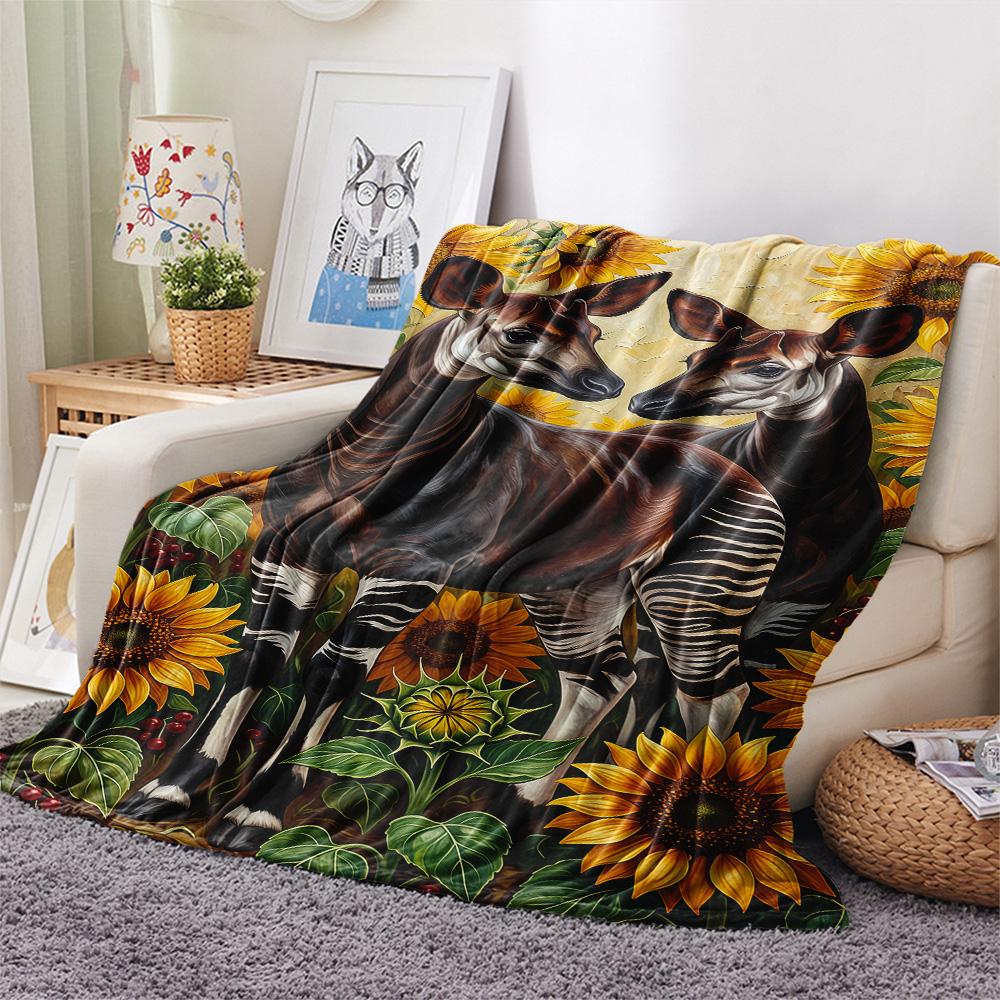 1PC The Clever Okapi  Print FlAannel Blanket, High Quality Comfortable for All Seasons, Home Decor, Warmth and Comfort