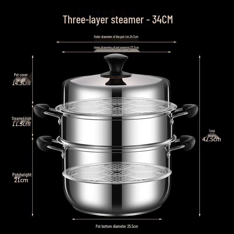 Large Capacity 201 Steel 2-Layer Steamer & Soup Pot