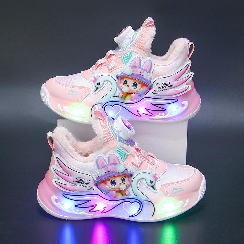 

Labubu Girls Light-Up Sneakers, Autumn Leather, Breathable, Lightweight, Soft Sole, Non-Slip Running Shoes 31