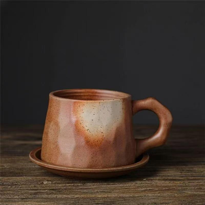 Handmade Retro Ceramic Coffee Cup and Saucer Set - Creative, Simple Design