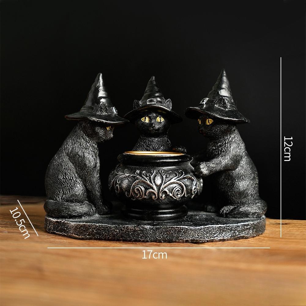 

Halloween Witch Cat Resin Candle Holder Gothic Decor Dark Mysterious Vintage Craft