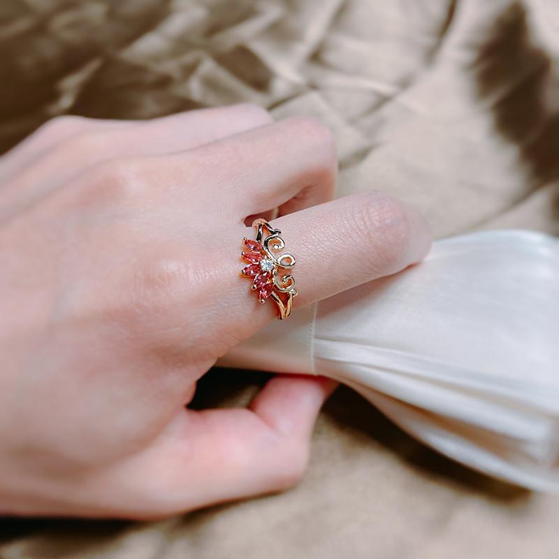 Neu im Ring für Damen Mode Rosa Natur Zirkon Roségold Farbe Hohlblume Ethnisch Braut Vintage Schmuck