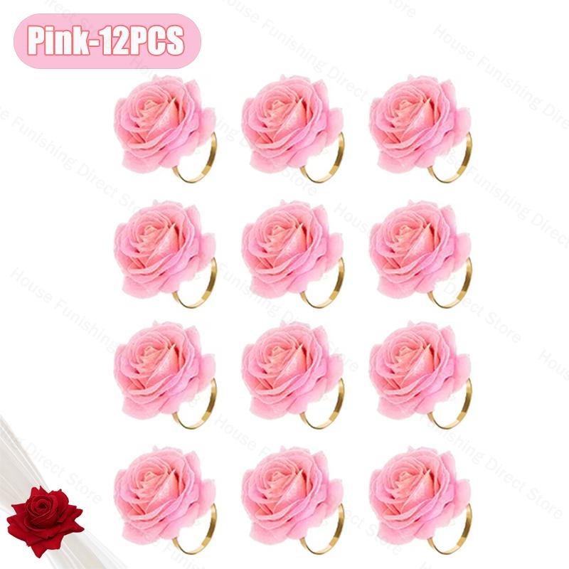2025 New Valentine's Day Napkin Rings Rose Metal Napkin Rings Faux Flower Napkin Rings Wedding Banquet Birthday Decoration