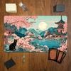 Japanese Style Black Cat Sakura Temple Mouse Pad Playmat 24"X14" MTG TCG Office Desk Mat for Work Game PC Laptop Rug MousePad